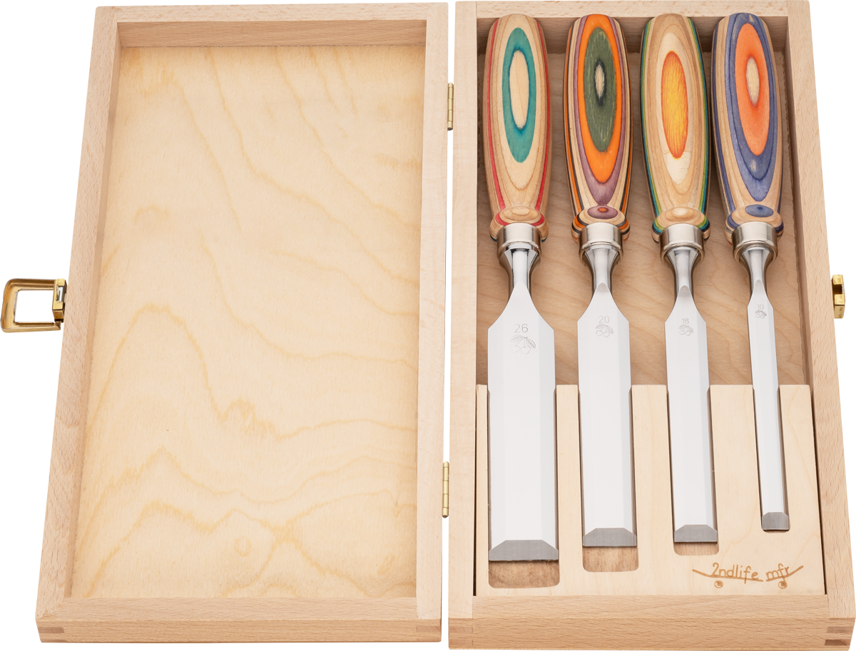 Stechbeitelsatz W.I.N.A.C im Holzkasten | 4-teiligmit Skateboardheften thumbnail 3