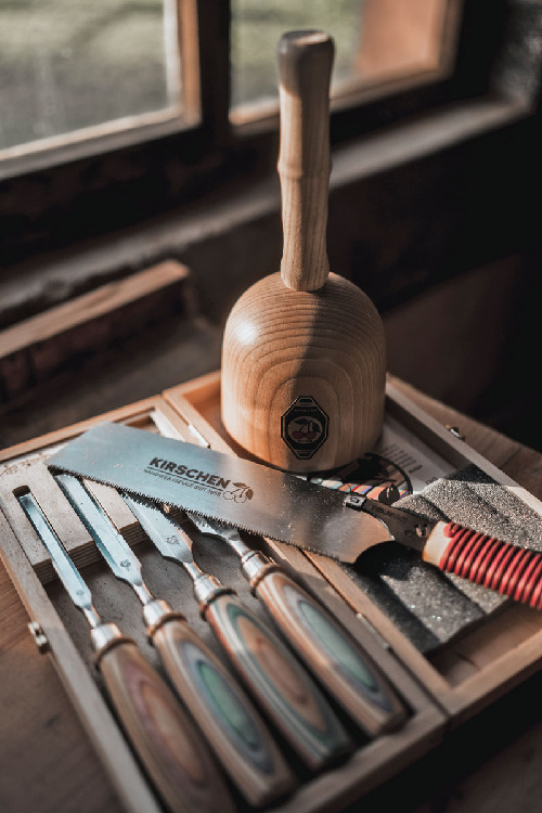 Stechbeitelsatz W.I.N.A.C im Holzkasten | 4-teiligmit Skateboardheften thumbnail 4