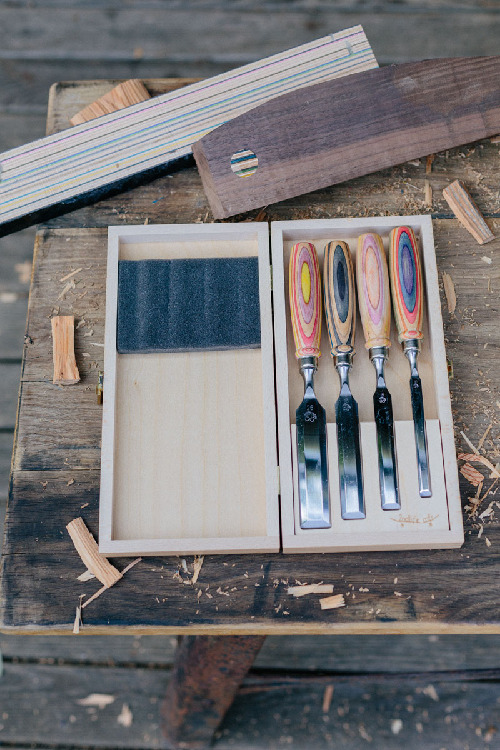 Stechbeitelsatz W.I.N.A.C im Holzkasten | 4-teiligmit Skateboardheften thumbnail 5