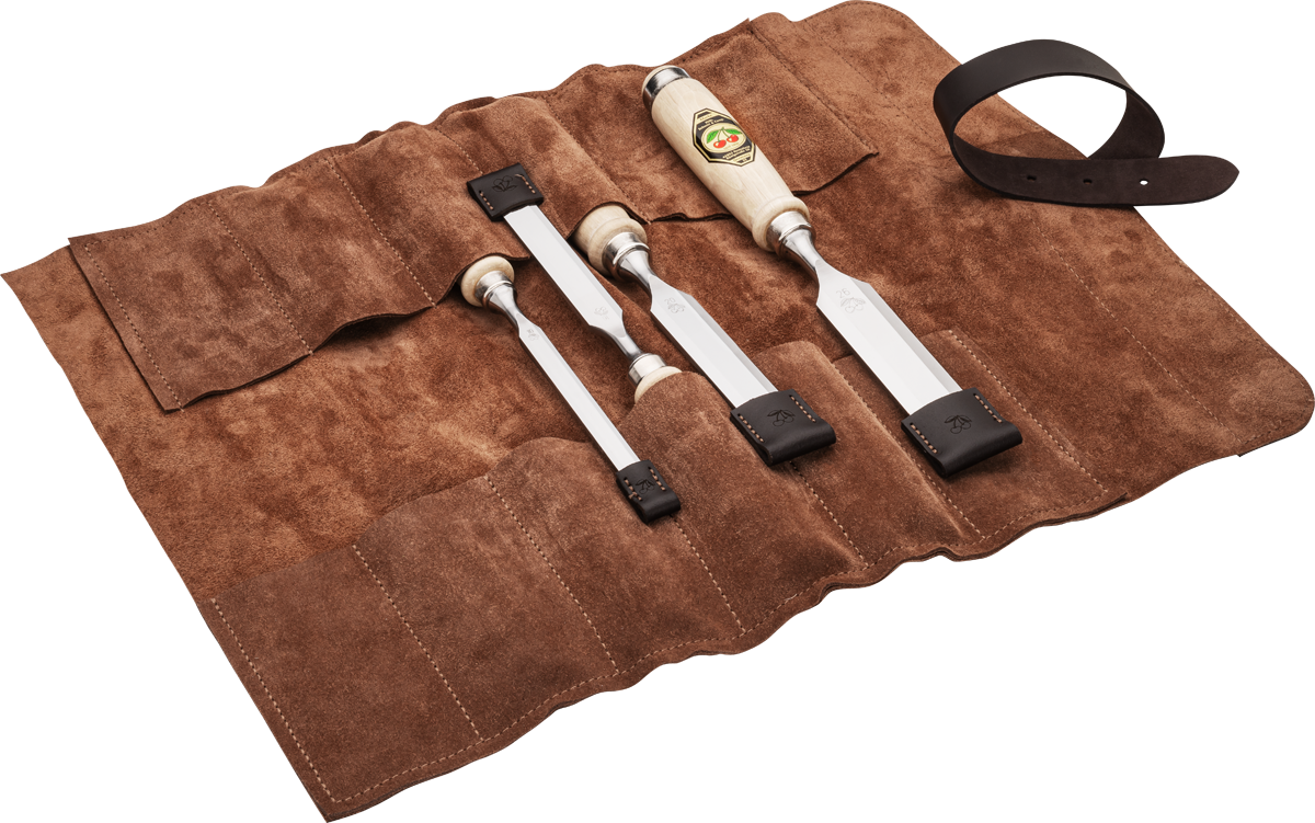 Stechbeitelsatz in Ledertasche | 4-teiligmit Weißbuchenheft