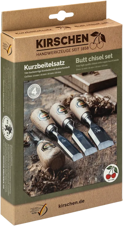 Bộ đục gỗ dáng ngắn 4 chi tiết 10-26mm Kirschen 1154000, độ cứng 61 HRC, cán gỗ sồi đỏ thumbnail 3