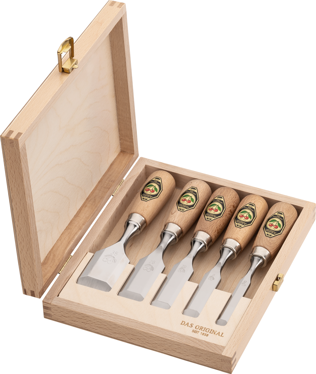Kurzbeitelsatz im Holzkasten | 5-teiligmit Rotbuchenheft thumbnail 2