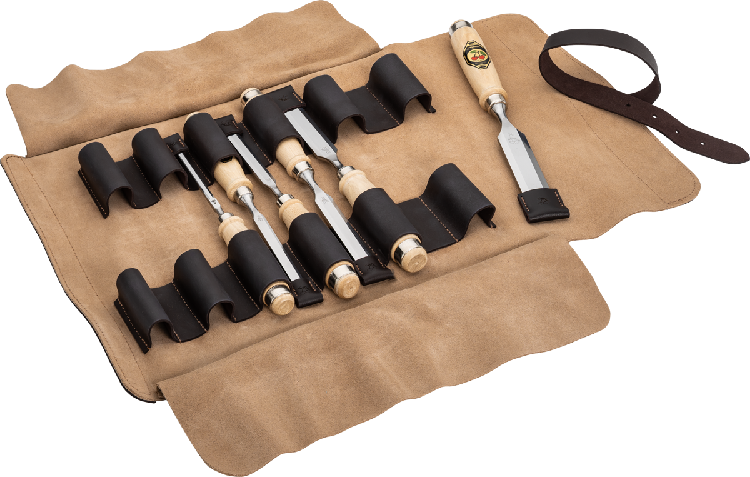 Stechbeitelsatz in Ledertasche, 6-tlg.mit Weißbuchenheft, 6-10-12-16-20-26 mm