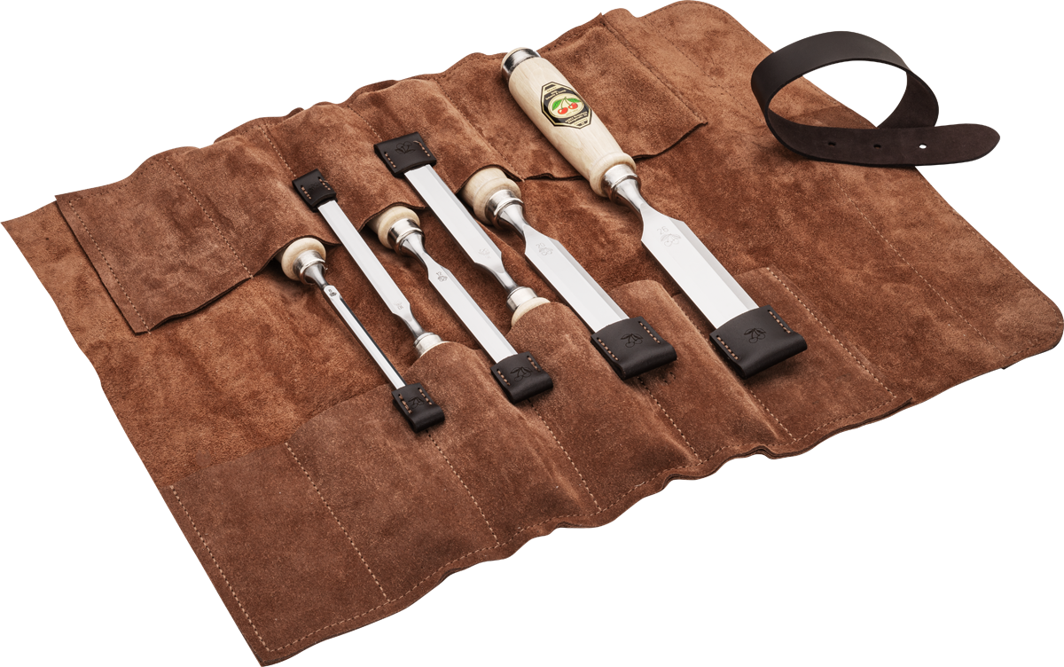 Stechbeitelsatz in Ledertasche | 6-teiligmit Weißbuchenheft