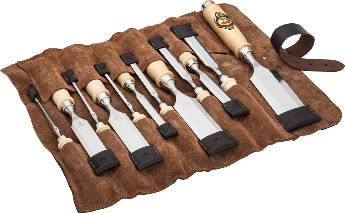 Stechbeitelsatz in Ledertasche, 12-tlg.2-4-6-10-12-16-20-24-26-30-40-50 mm