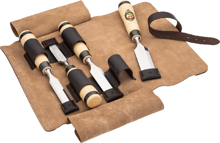 Zimmermannsbeitelsatz in Ledertasche, 4-teiligmit Weißbuchenheft | 1205 | 26-30-35-40 mm