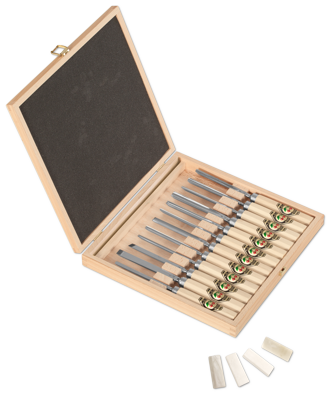 Bildhauerbeitelsatz im Holzkasten12-teilig | Achtkantform