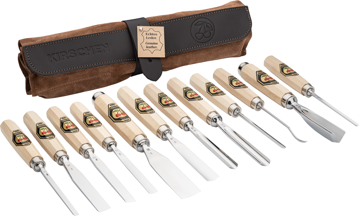 Bildhauerbeitelsatz in Ledertasche | 12-teiligAchtkantform | GALIP
