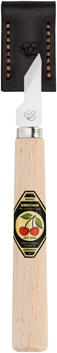Kirschen chip carving knife 3356100, narrow angled blade, with leather blade guard thumbnail 2