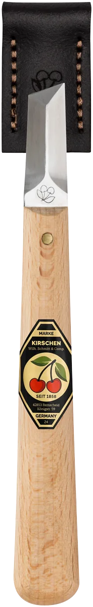 Kirschen carving knife 3361100, straight blade, sharp three-cornered edge, leather blade guard thumbnail 2
