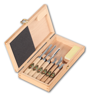 Kerbschnitzbeitelsatz im Holzkasten | 7-teilig