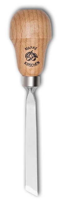 Kirschen chip carving chisel with red beech handle, sweep 1, skewed, pear-shaped handle thumbnail 2