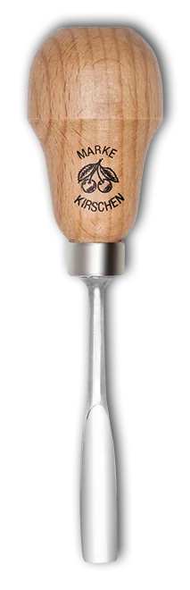Kirschen chip carving chisel with red beech handle, sweep 6, cranked, shallow sweep, pear-shaped handle thumbnail 2