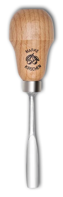 Kirschen chip carving chisel with red beech handle, sweep 8, cranked, medium sweep, pear-shaped handle thumbnail 2