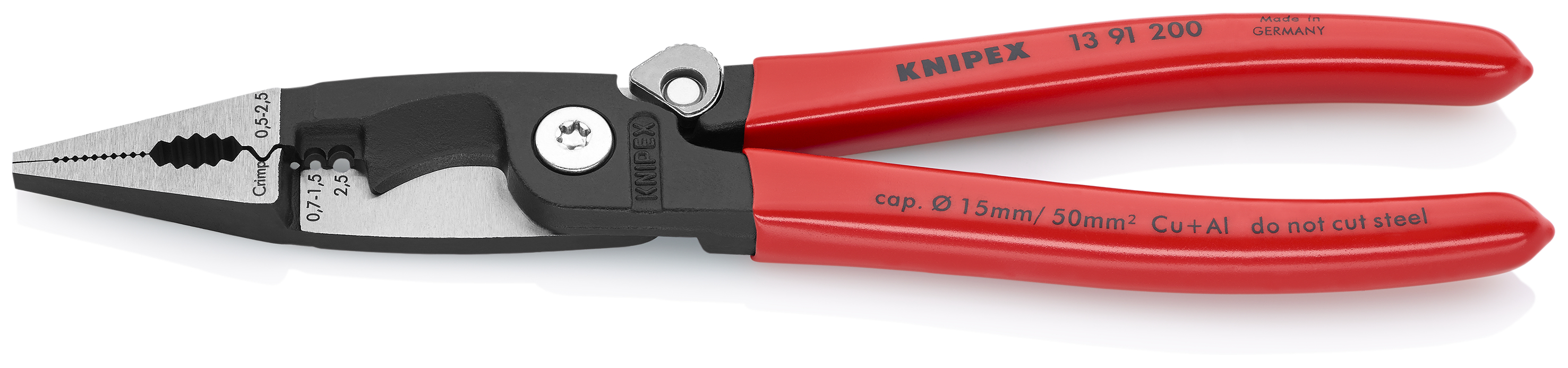 KNIPEX 13 91 200 SB Pliers for Electrical Installation 200 mm black atramentized with plastic coating polished
