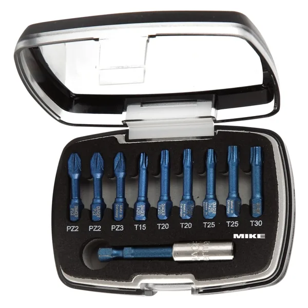 Bộ 10 mũi vít chịu lực cao, đầu PZ và TORX