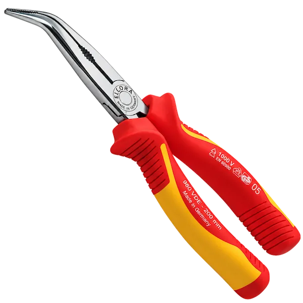 Kìm mỏ nhọn cán cách điện 1000V, đầu cong 45 độ ELORA 935-45