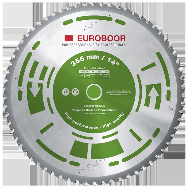 Saw blade, 75Cr1, D 355 mm / 14 inch, T 66. Euroboor 130.355/66M - 66, 1