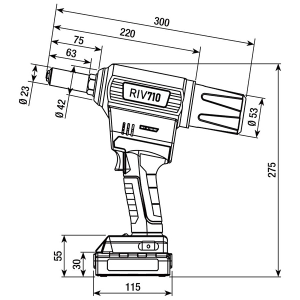 Máy rút đinh tán rivet RIV710 chạy pin, dùng cho lỗ mù