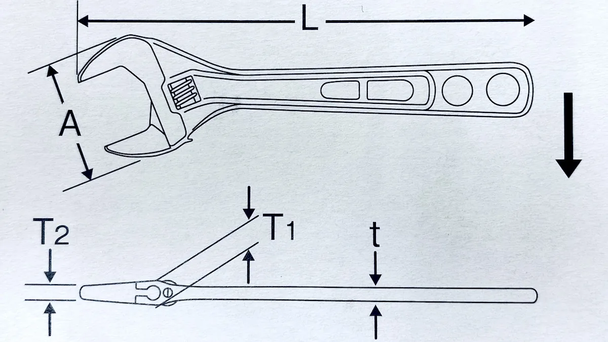 Bản vẽ kích thước mỏ lết ngàm rộng EMS Series