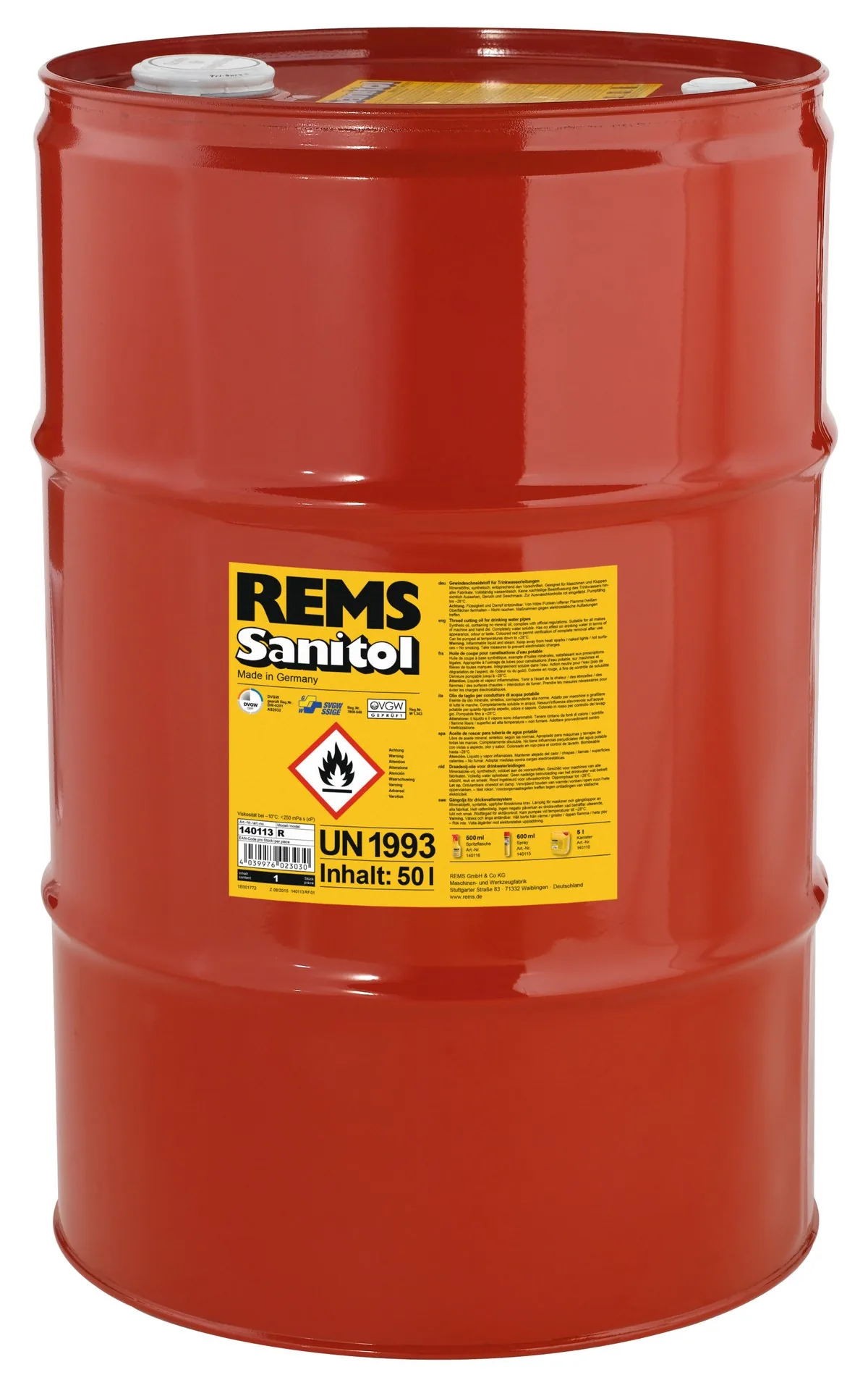 Thùng phuy dầu cắt ren ống 50 lít REMS Sanitol 140113 R, không chứa dầu khoáng thumbnail 2