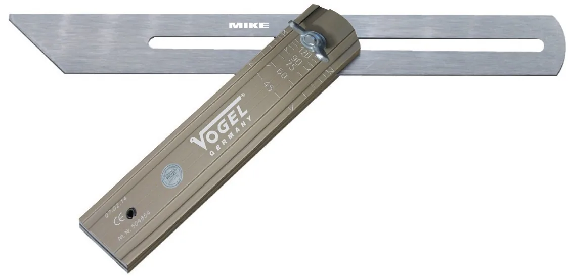Thước eke chỉnh góc, hãm bằng vít tai mèo. Vogel 5048