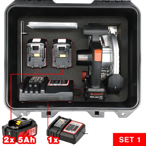 Cưa tròn cầm tay không dây, 150 mm, 18V. Euroboor Set 1: EHC.150/18V 5Ah - 13/16, 20