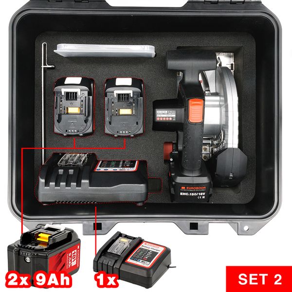Cưa tròn cầm tay không dây, 150 mm, 18V. Euroboor Set 2: EHC.150/18V 9Ah - 13/16, 20