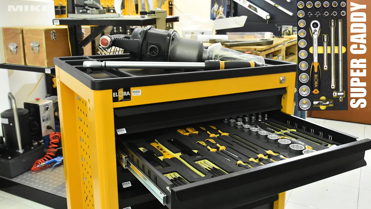 Tủ đồ nghề 7 ngăn Super Caddy 1220-L7 có kích thước tổng thể 710x985x550mm, trọng lượng 78kg.