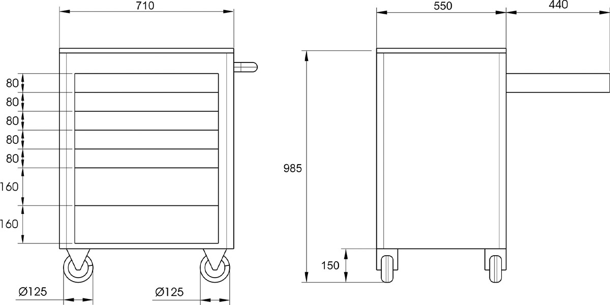 1225-L7 Tủ đồ nghề 7 ngăn rỗng ToolJET, tải tọng 450kg Elora
