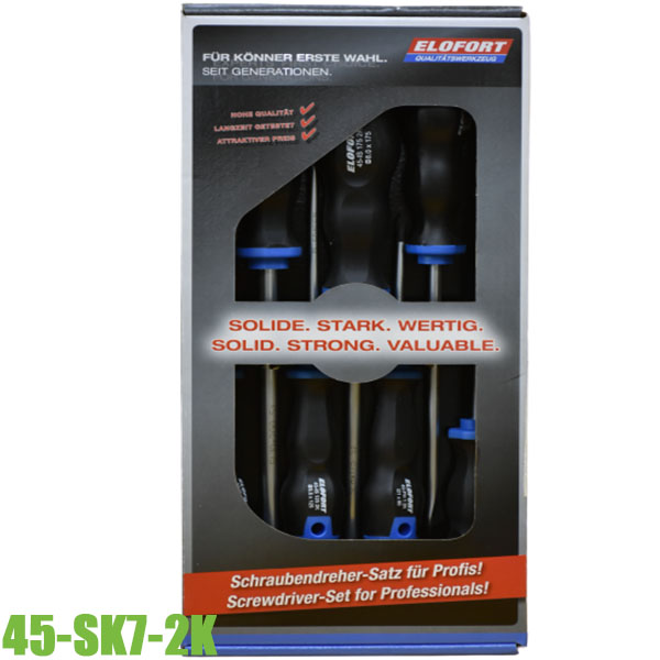 Bộ tua vít 45-SK7-2K, thân tròn 7 cây, dẹp và bake, Elofort