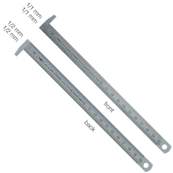 Thước lá inox có ngàm móc 90 độ 10330100, vạch chia khắc 2 mặt