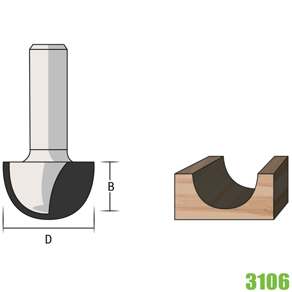 Dao phay gỗ hình cầu FAMAG 3106, đường kính Ø9,5-25,4mm