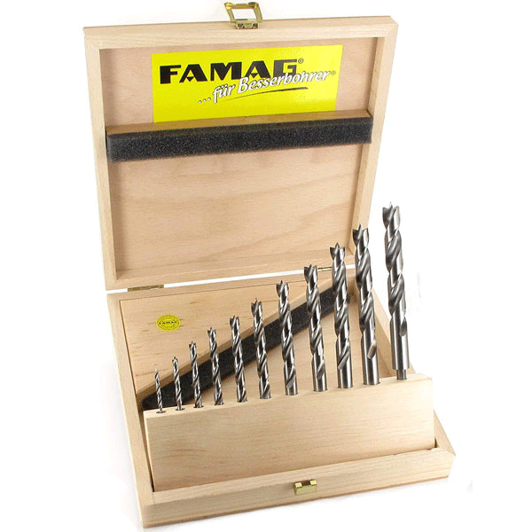 Bộ mũi khoan gỗ 11 chi tiết FAMAG 1597.511, từ 3-13mm, HSS-S