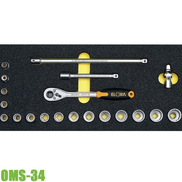 Bộ tuýp 20 chi tiết từ 7-22mm ELORA OMS-34, vuông 3/8 cho tủ đồ nghề