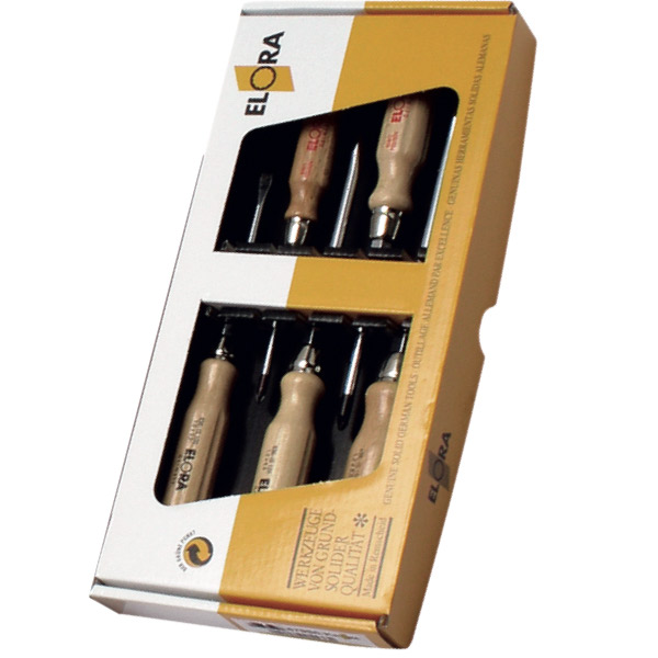 Bộ tô vít cán gỗ 7 cây ELORA 673-S7K, gồm dẹt và Pozidriv