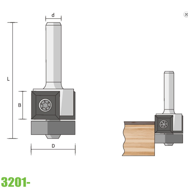 Mũi phay vát mép FAMAG 3201, mài phẳng cạnh 2 lưỡi carbide