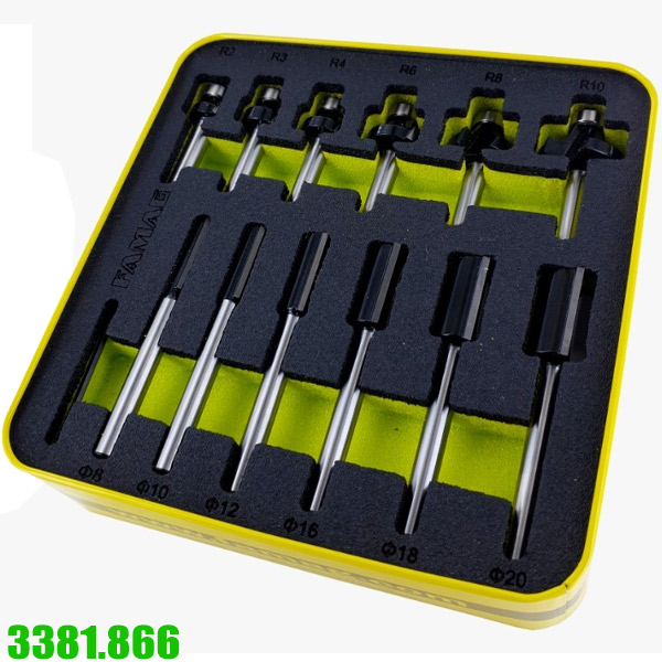 Bộ mũi soi gỗ 12 chi tiết FAMAG 3381.866, TCT-Router Bit, chuôi Ø8mm