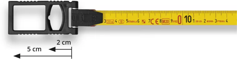 Điểm khởi đầu đo trên khoen nhựa móc của thước cuộn Stabila