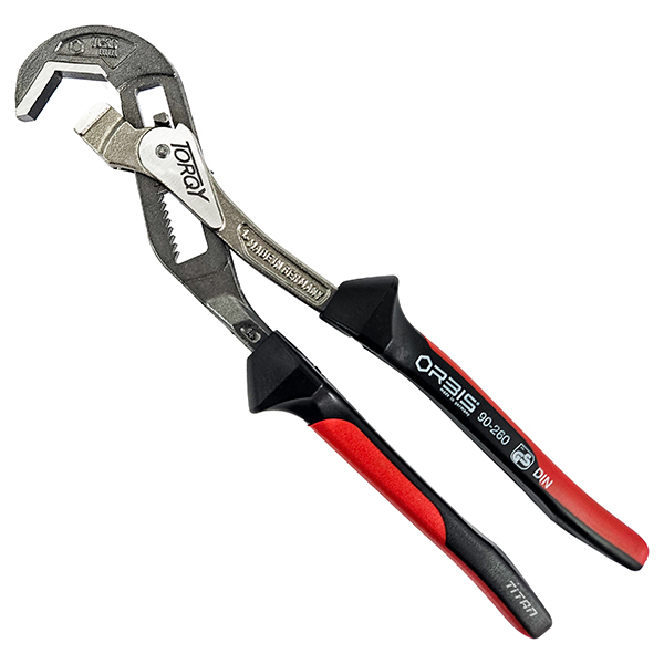 Kìm cờ lê TORQY 10¼ inch, mặt cạnh đen mặt bóng, cán đen - đỏ