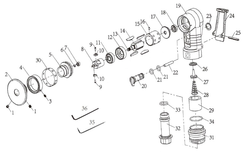 Bản vẽ phụ tùng cho máy cắt vát mép mini BM45AIR