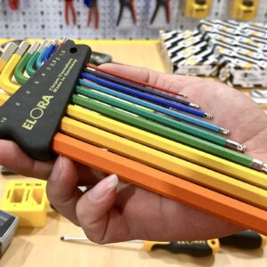 Bộ lục giác đầu bi ELORA 159SKUC từng size có mã màu riêng, giảm nhầm lẫn khi chọn.