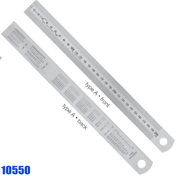 10550 Series Thước lá inox có bảng đổi đơn vị ở mặt lưng. Type A,B,C