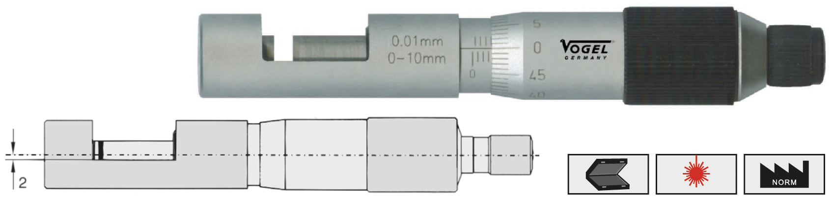 Panme co đo ngoài, dùng đo đường kính dây Vogel Germany