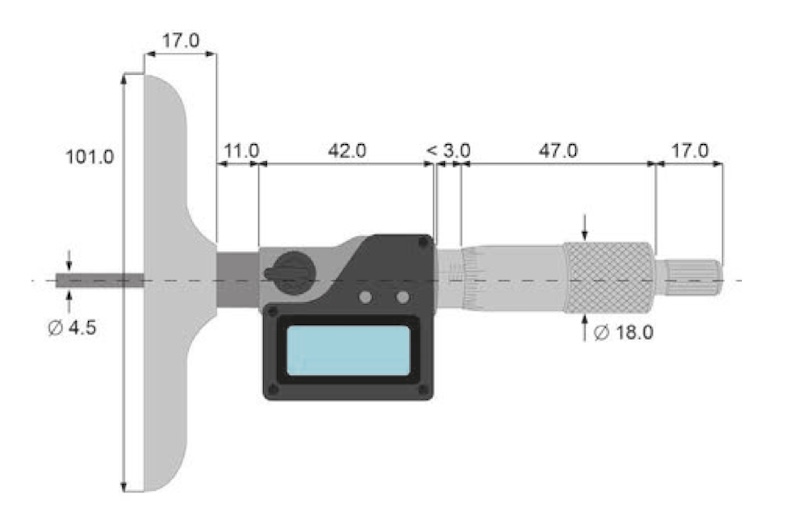 Thước panme điện tử đo độ sâu Vogel Germany 231830–231836 ABS/INC, LCD, cổng RS232, độ phân giải 0.001 mm