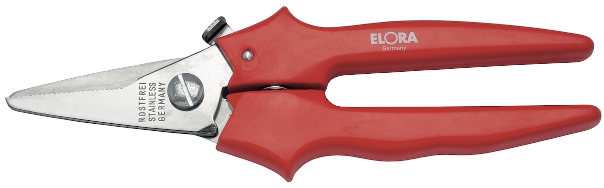 Kéo inox mũi thẳng ELORA 498-1, có khóa lưỡi cắt, cán bọc nhựa