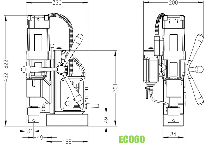 ECO60 Máy khoan từ cỡ lớn 2 cấp tốc độ, khoan max Ø60mm