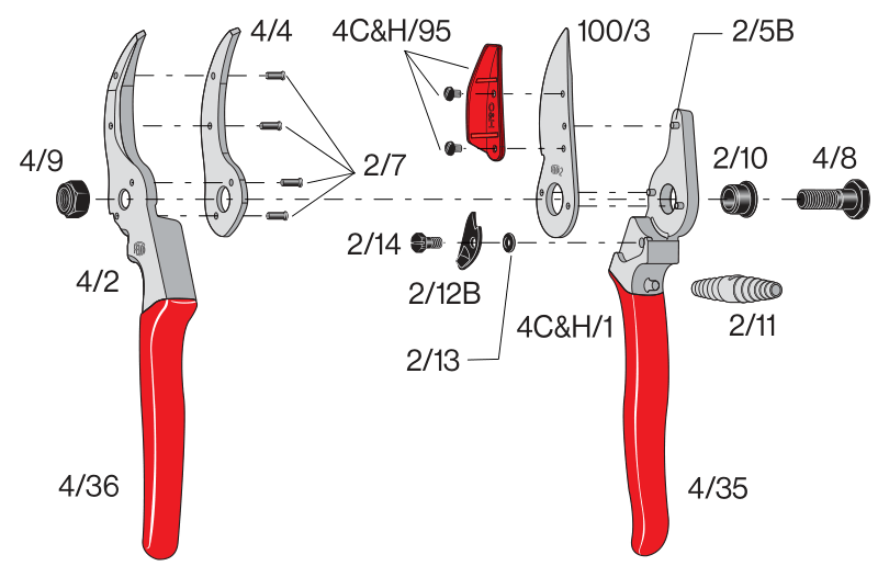 Kéo cắt cành FELCO 4C&H, đường kính đến Ø10mm, cho bàn tay khổ L