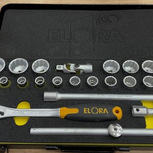 Bộ tuýp đa năng ELORA 770-OKLMU có 01 thanh trượt chữ T, 02 thanh nối dài 125mm và 250mm, và 01 khớp xoay vạn năng.