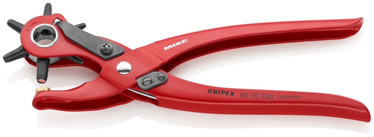 Kìm bấm lỗ Knipex 90 70 220 sáu đầu đục xoay cho da, vải, nhựa